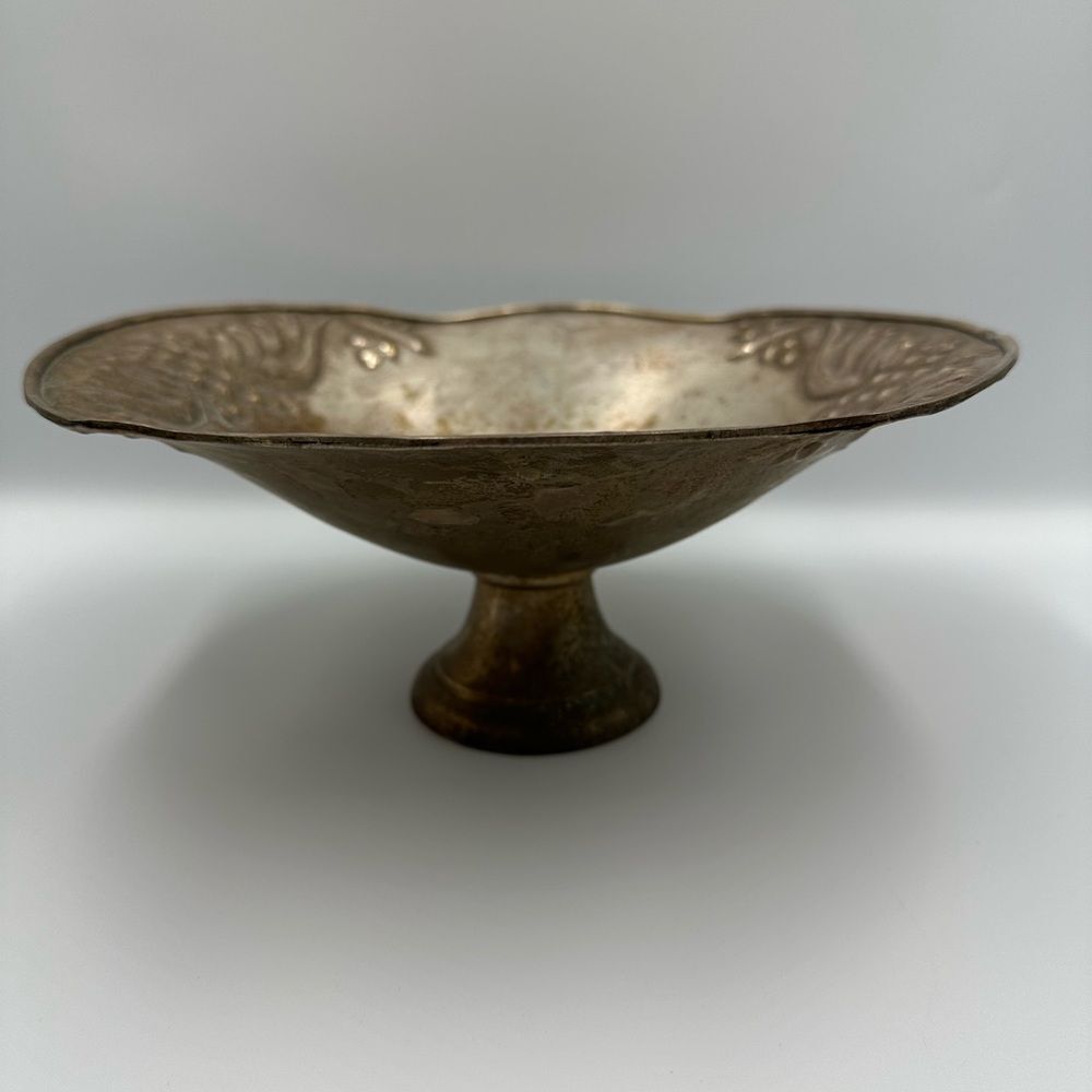 Vintage 1940's Silverplate Pedestal Dish Scalloped Edge Natural Patina Holiday